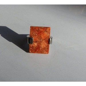 Sterling Silver Ring, Large Red Orange Stone, Sz 6